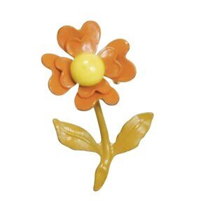 Vintage 1960s Enamel Flower Power Hippy Brooch Orange Yellow Mod Pin